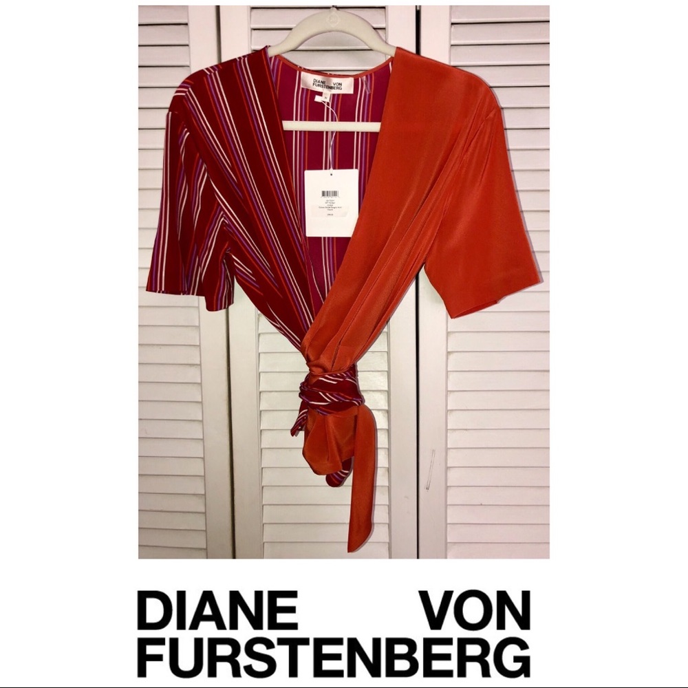 DVF Harleen wrap with lines and bright colors